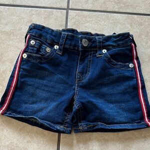 True Religion Dark Blue Kids Denim Shorts with Red Stripes